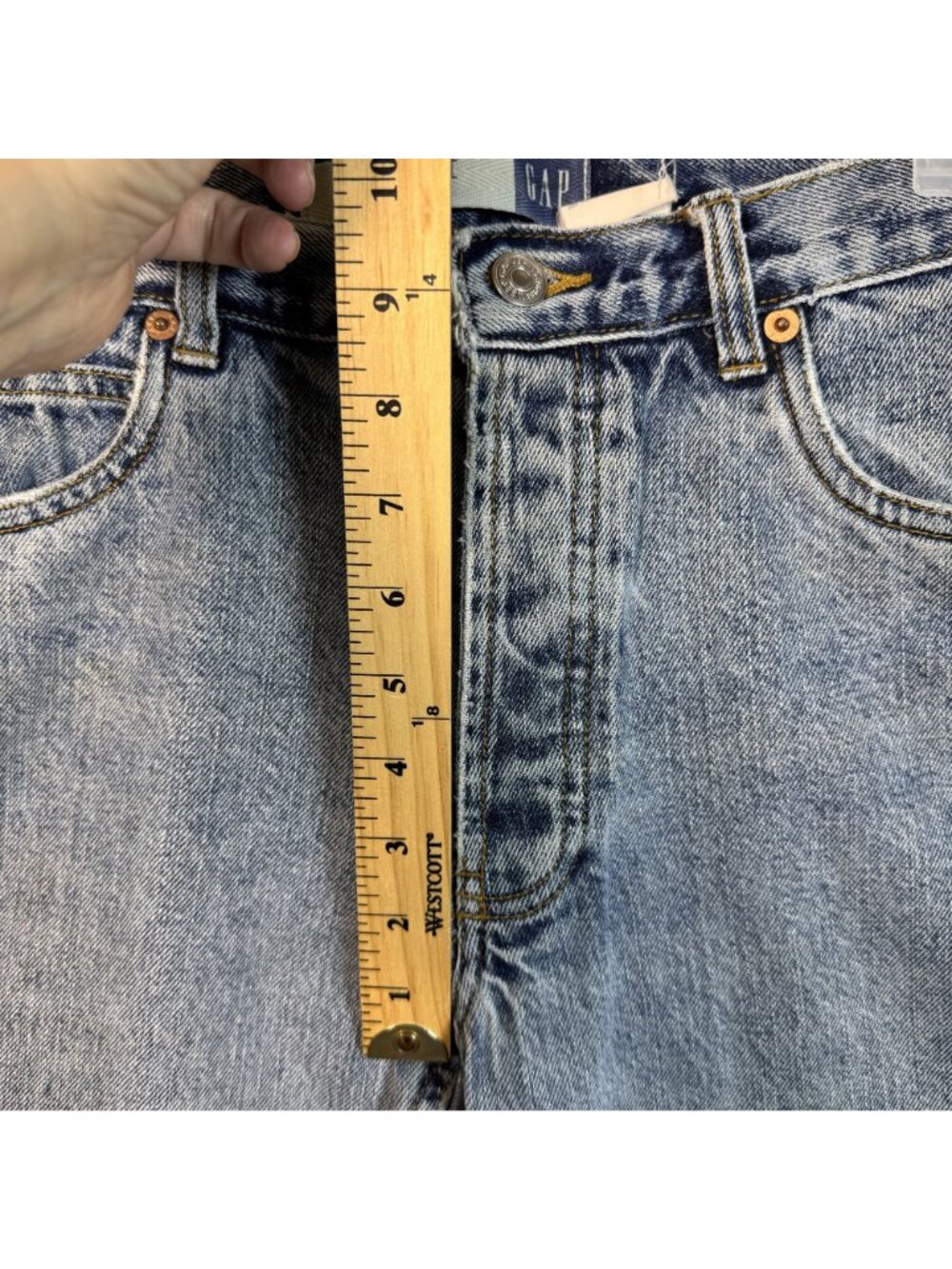Gap Boy Fit Womens Button Fly High Rise Blue Medium Wash Size 8 Capri Jeans - Picture 8 of 11
